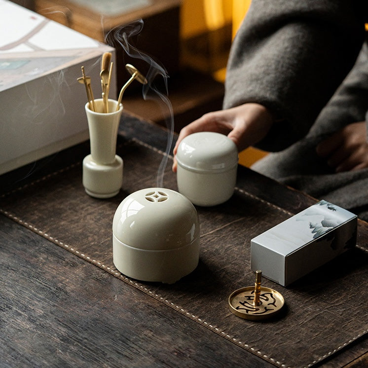 LUMINA White Porcelain Incense Seal Ritual Set (10 Pieces)