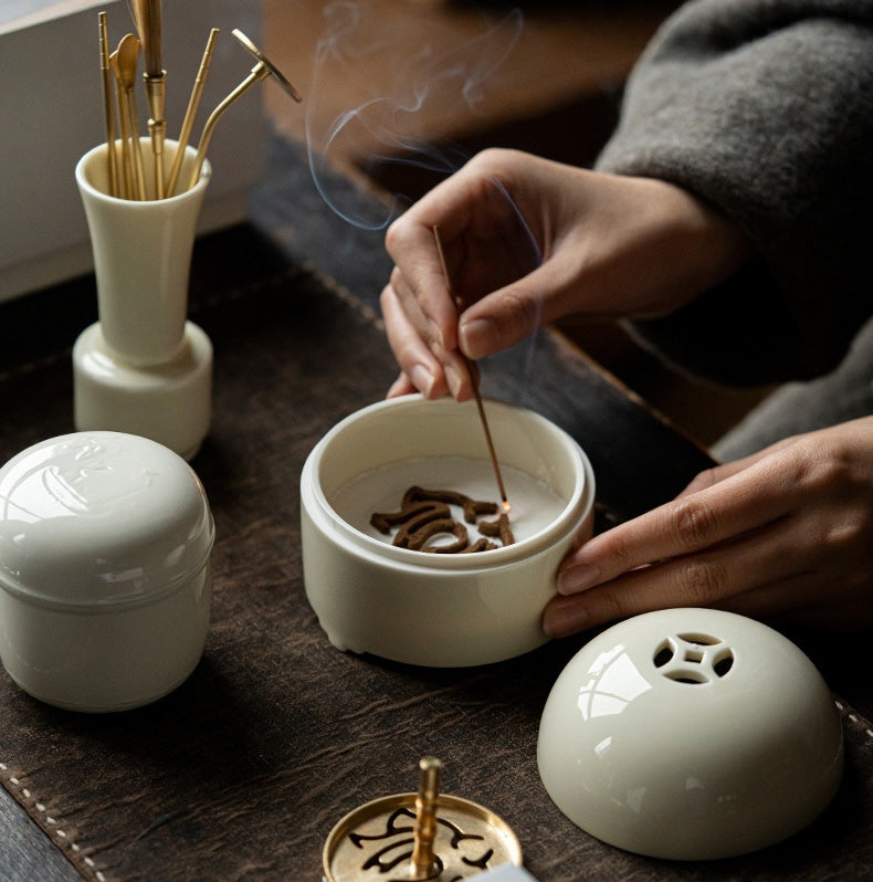 LUMINA White Porcelain Incense Seal Ritual Set (10 Pieces)